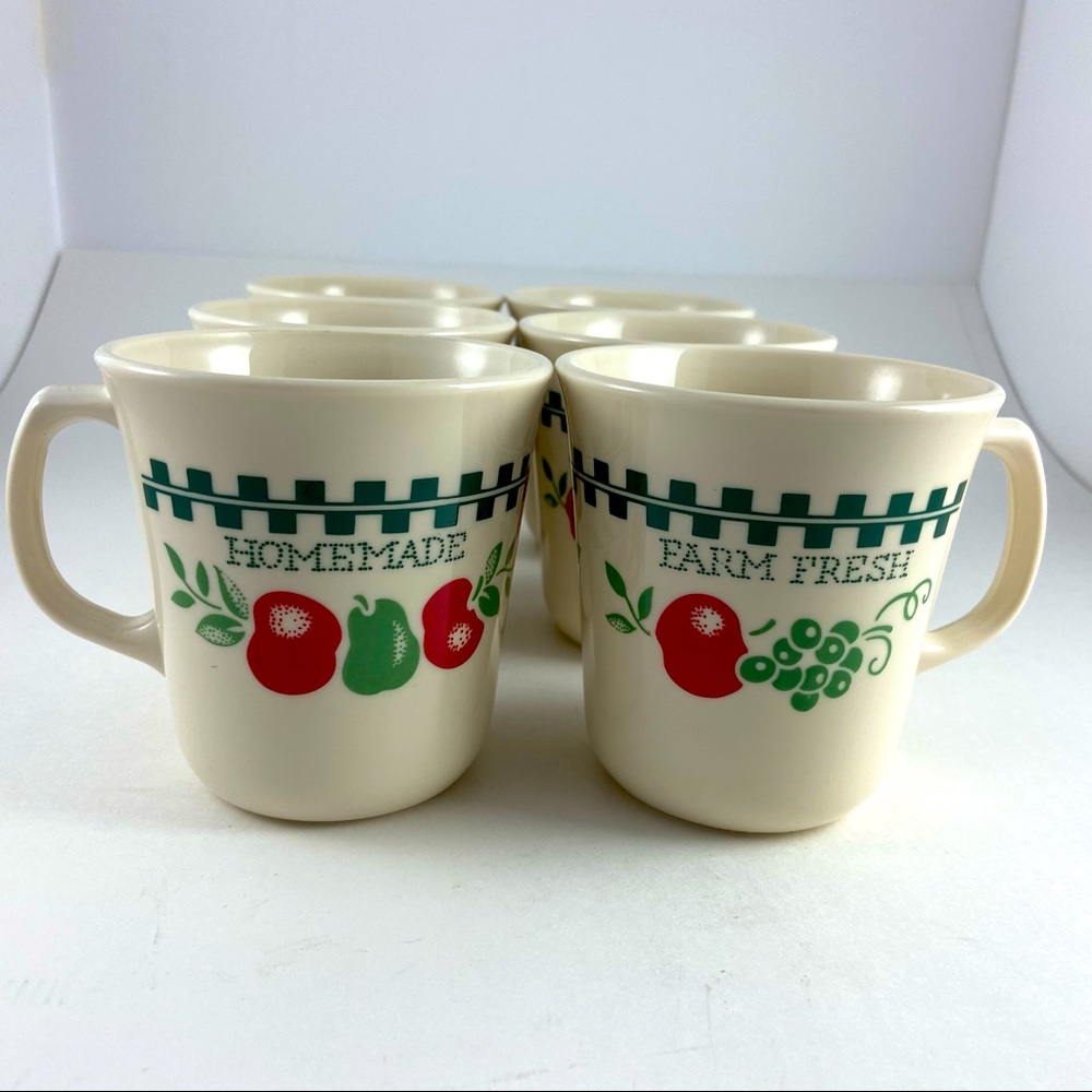 Vintage Corning Ware Coffee Cups Farm Fresh Homemade Retired Pattern Farmhouse